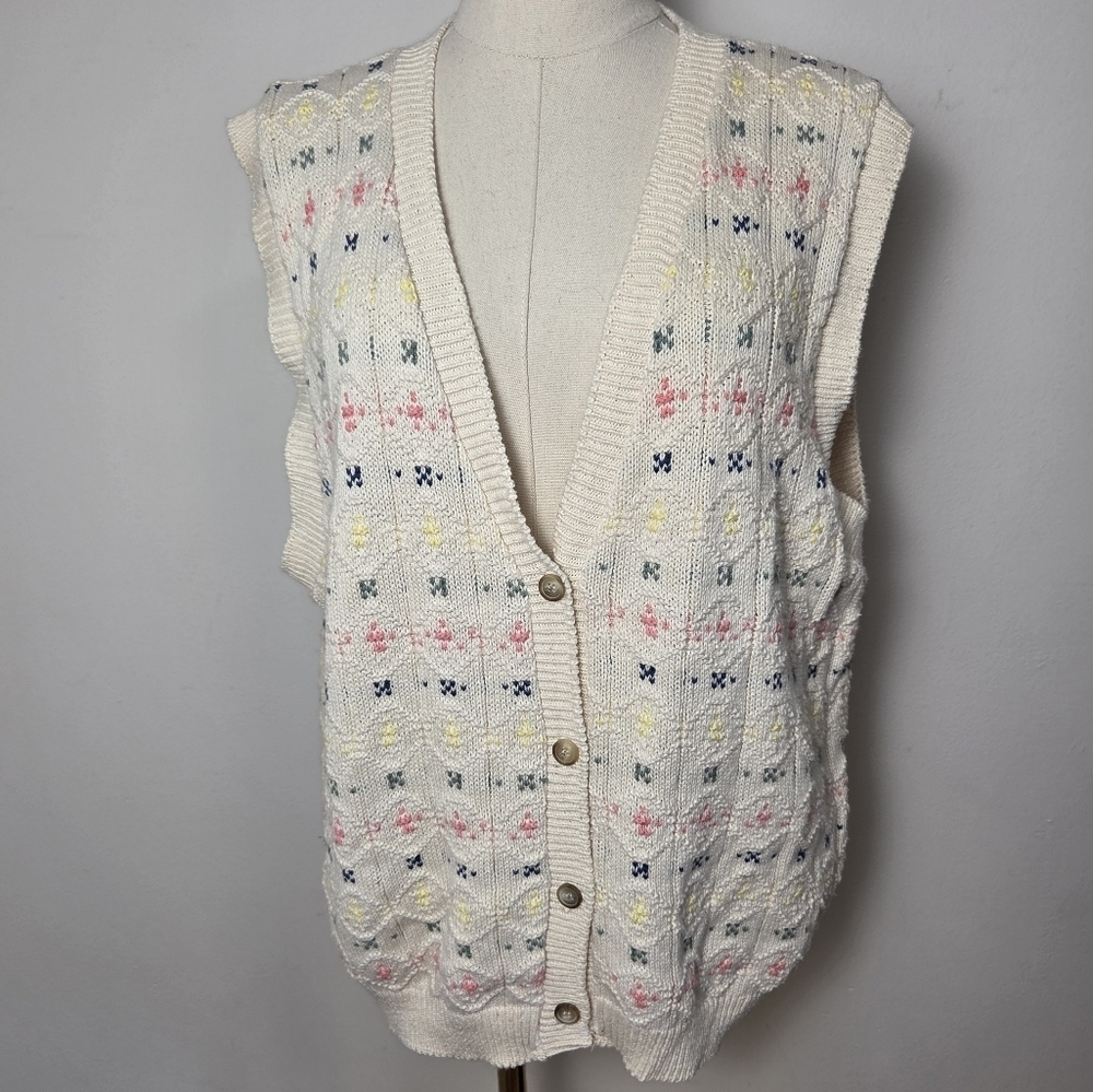 Vintage Northern Reflections Cotton Knit Button Front Vest - Picture 2 of 14